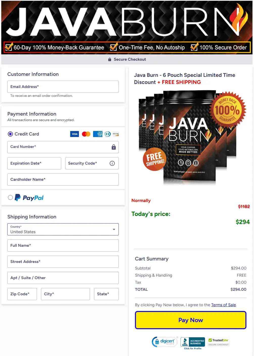 java burn buy page